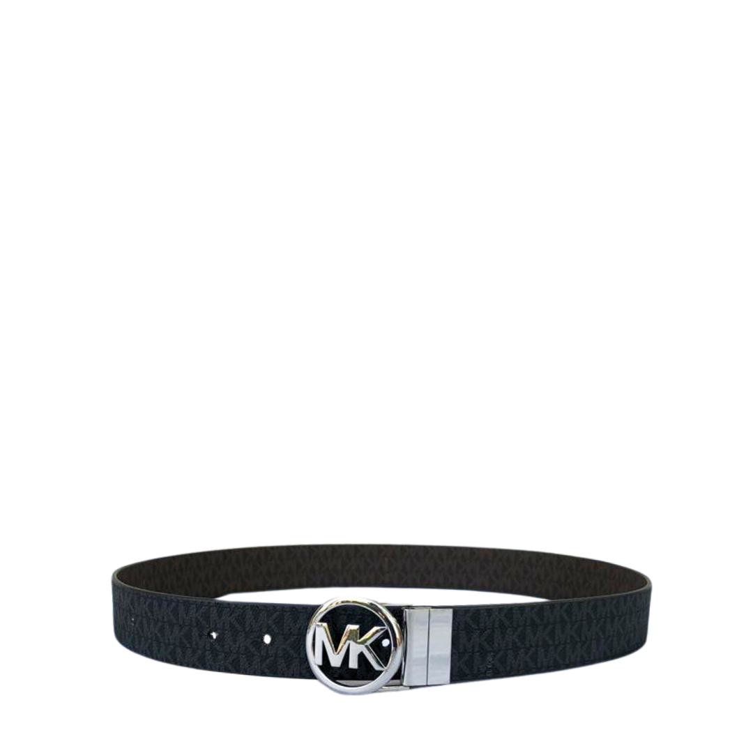 Michael Kors Silver Logo Buckle Brown/ Black Monogram Reversible Belt Size 85 CM