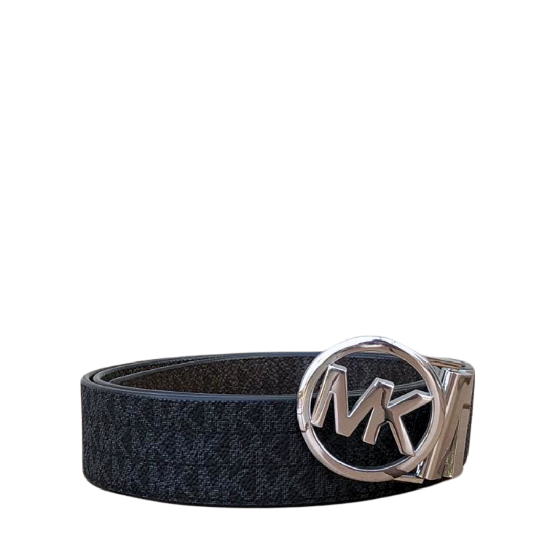 Michael Kors Silver Logo Buckle Brown/ Black Monogram Reversible Belt Size 85 CM