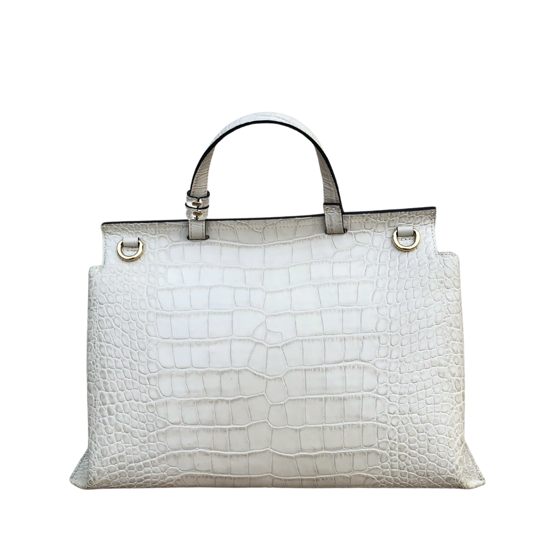 Valentino By Mario Valentino White Croc-Embossed Olimpia Bag