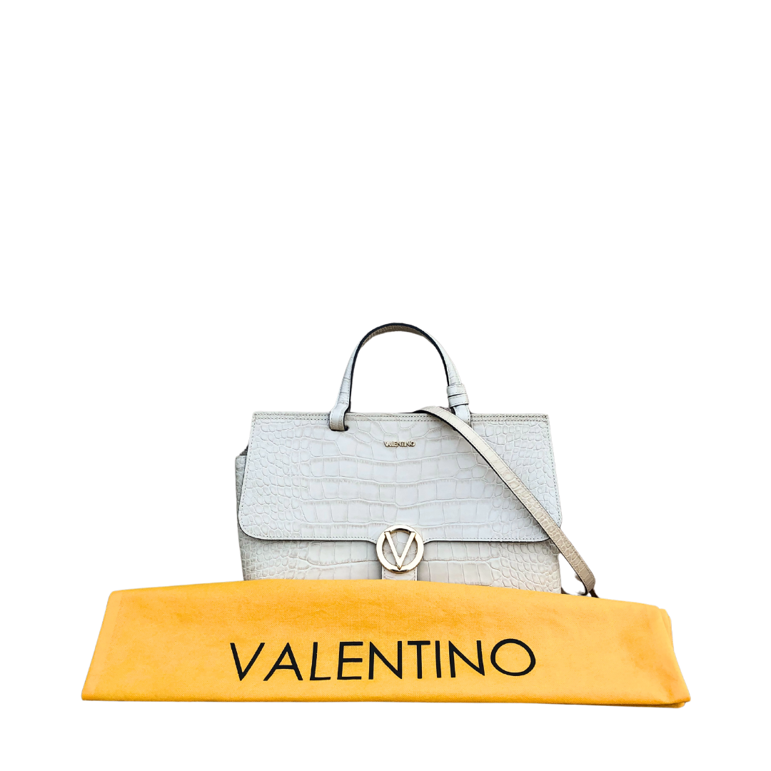 Valentino By Mario Valentino White Croc-Embossed Olimpia Bag