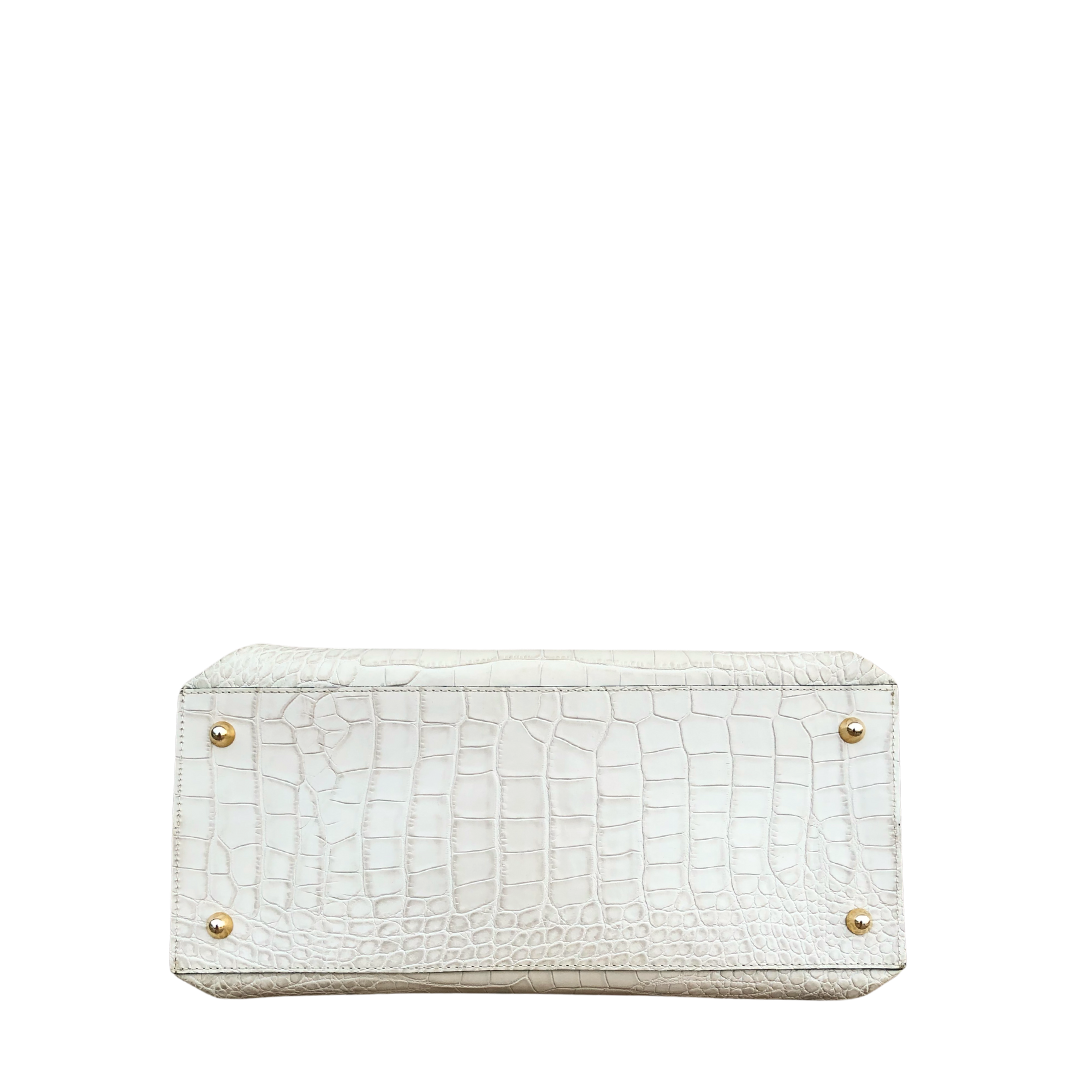 Valentino By Mario Valentino White Croc-Embossed Olimpia Bag