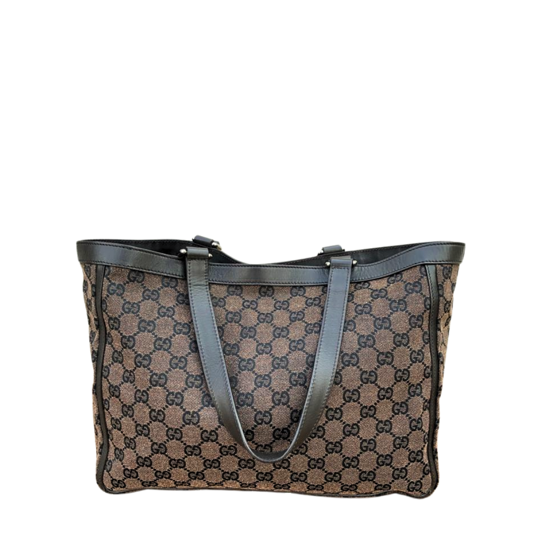 Gucci Dark Brown GG Canvas and Leather Abbey Pocket Tote