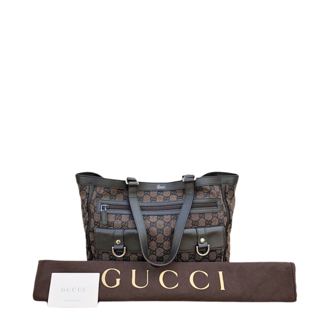 Gucci Dark Brown GG Canvas and Leather Abbey Pocket Tote