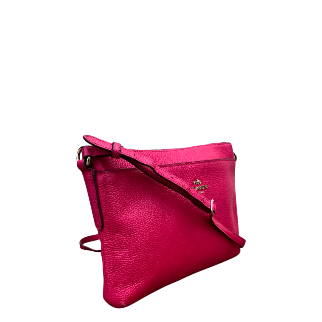 Coach Signature Crossgrain Leather Bright Fuschia Women's Crossbody  Bag