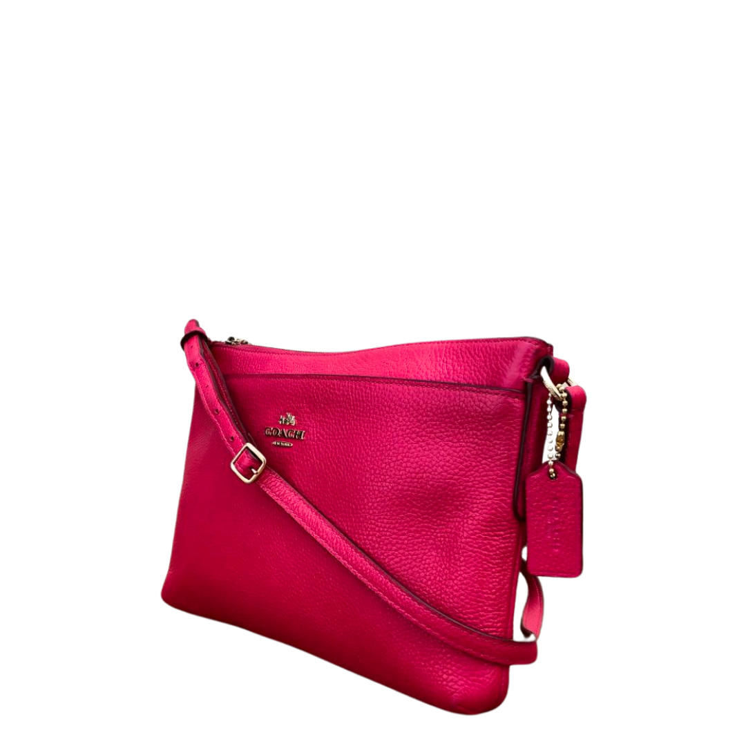 Coach Signature Crossgrain Leather Bright Fuschia Women's Crossbody  Bag